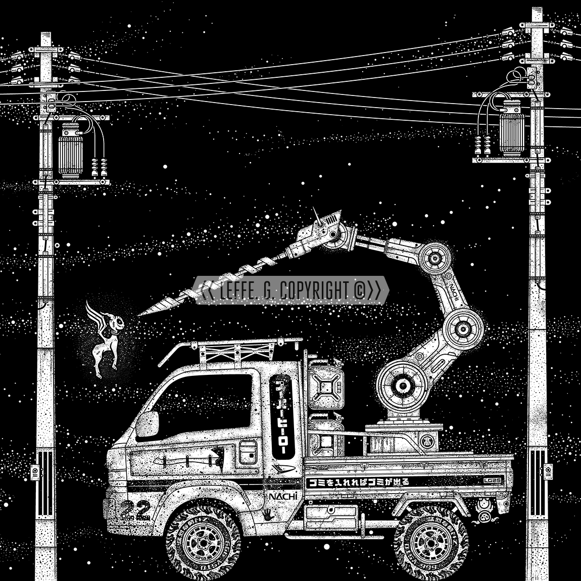 Dreaming Demons: Daihatsu Kei Truck, Keitora ,軽トラ。Giclée print by Leffe Goldstein. アートプリント。